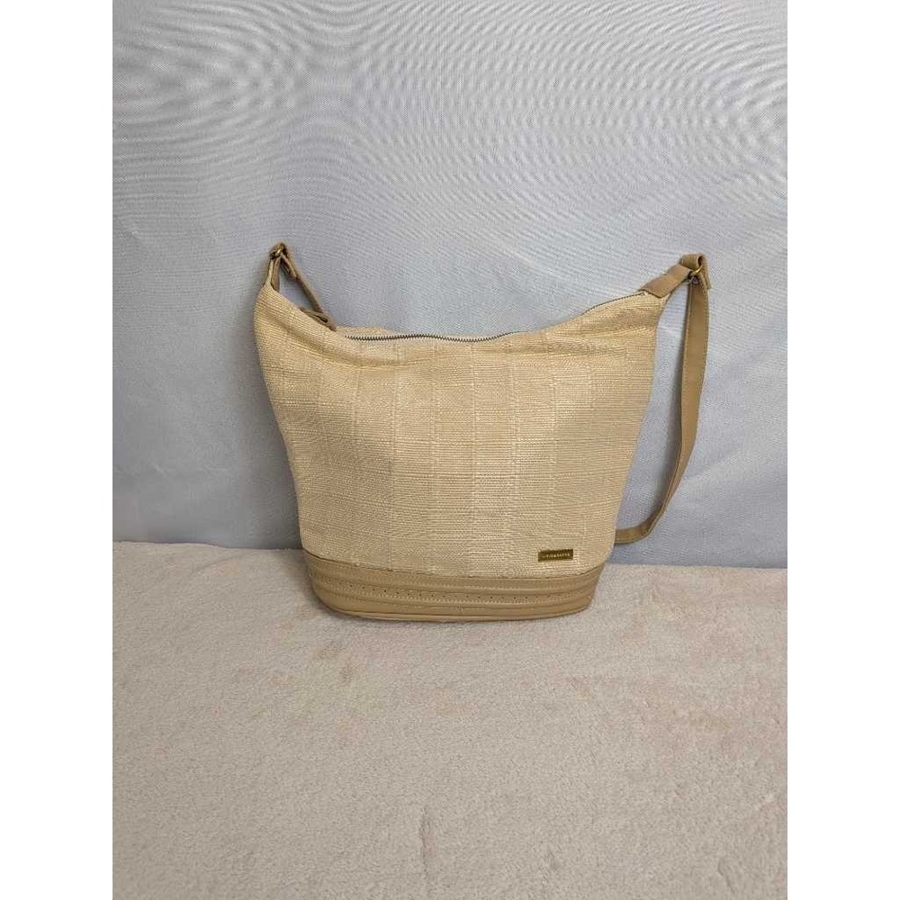 Liz Claiborne Woven Straw Hobo Shoulder Bag Tan Beige Textured Classic